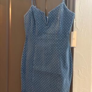 NWT Blashe Blue Denim Rhinestone Bodycon Mini Dress Small Y2K
